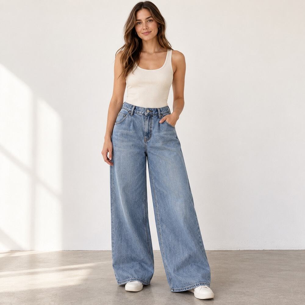 AFRM Turner Womens 31 Wide Leg Jeans High Rise Light Wash 100% Cotton